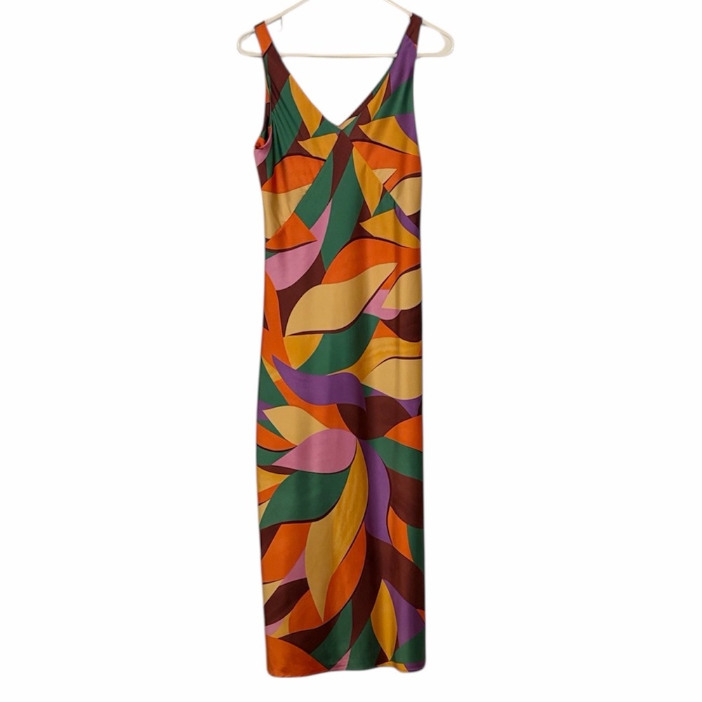 Joie Multi-Color Satin Abstract Print Slip Dress, XS